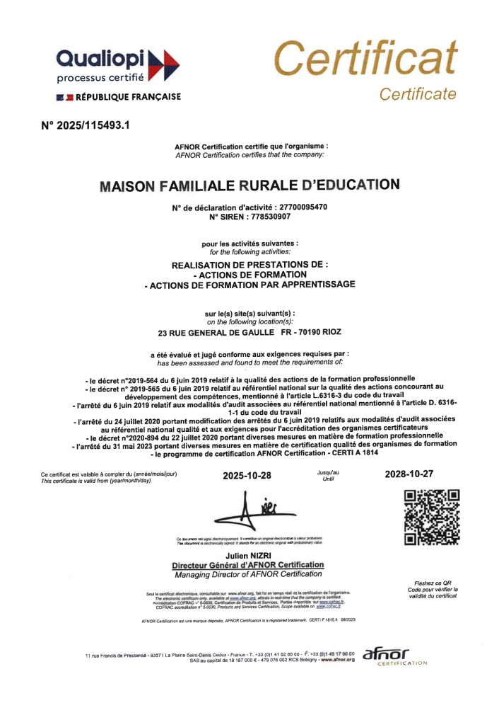 Certificat Qualiopi